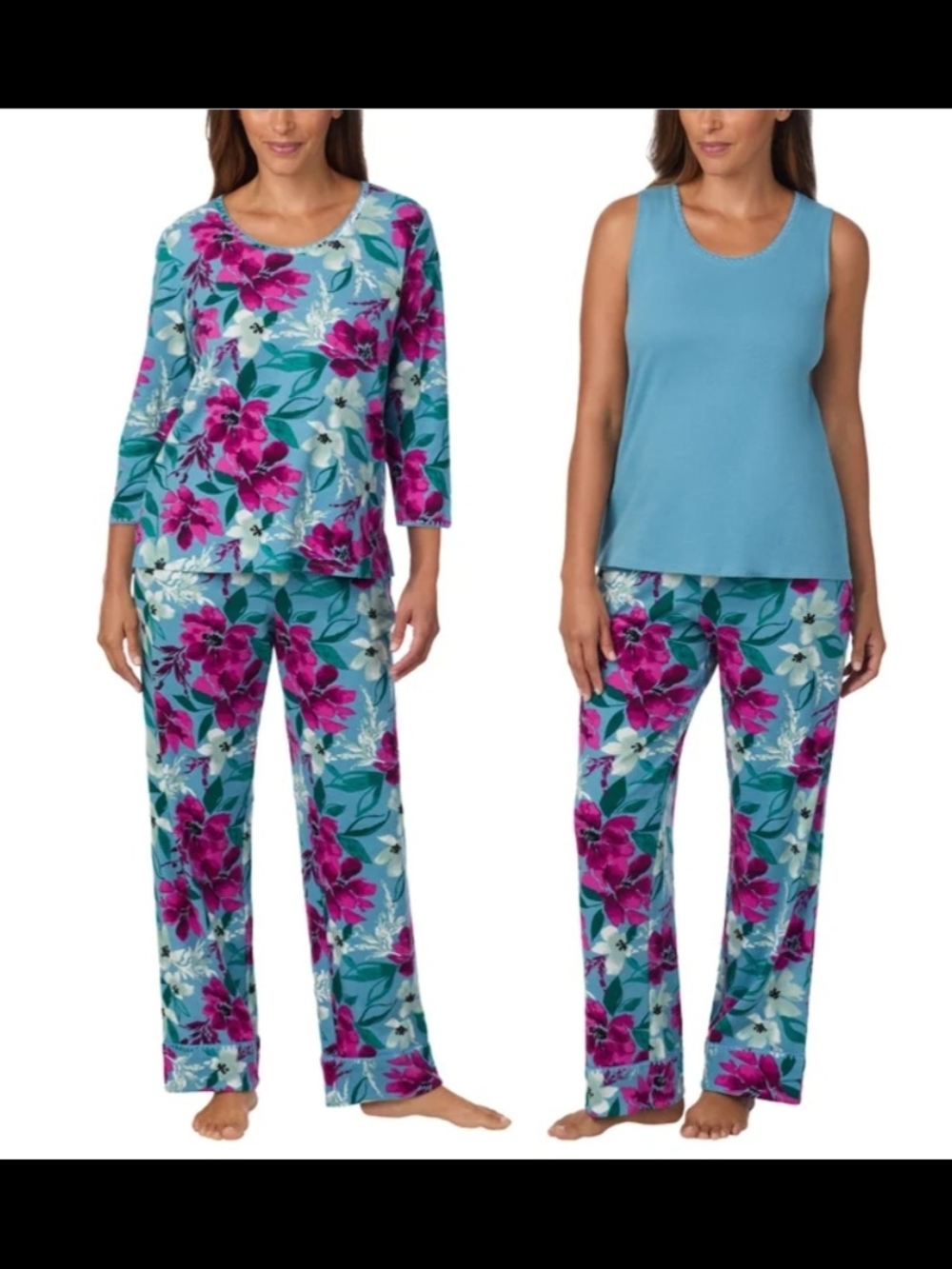 CAROLE HOCHMAN MIDNIGHT 3-PIECES COTTON PAJAMAS COLOR MULTI BLUE